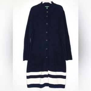 Lauren Ralph Lauren Longline Rib Knit Duster Cardigan Black Stripes Cotton 2X